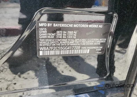 2016 BMW 750 Xi from USA, damaged, VIN WBA7F2C55GG417709